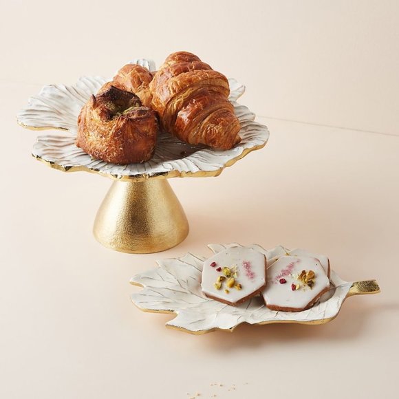 Anthropologie Loretta Leaf Serving Platter Gold - Picture 2 of 8
